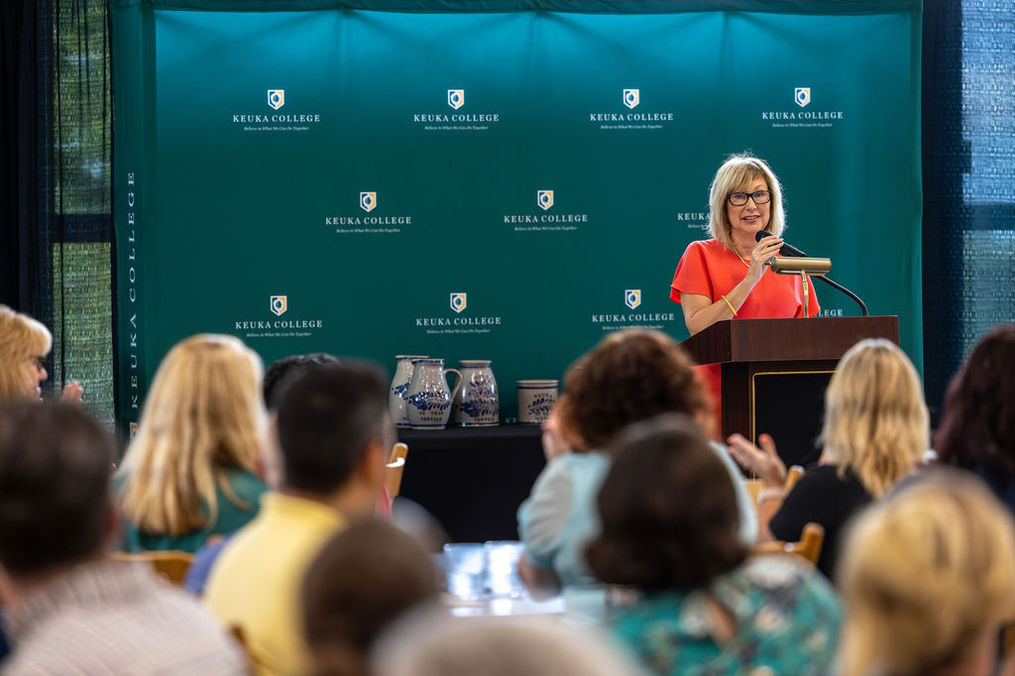College President Amy Storey had plenty of good news to share with faculty and staff on Community Day, including steady enrollment and a seventh consecutive budget surplus.