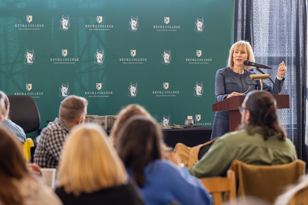 President Amy Storey welcomed new employees, announced College award winners, and provided an update on College finances and operations during Community Day.